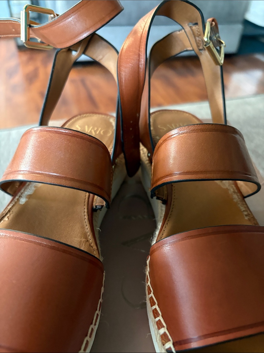 Franco Sarto Cognac Leather Espadrille Platform Sandals - Picture 9 of 14